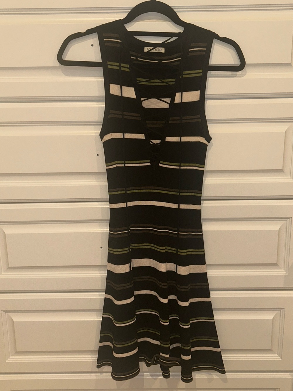 Sleeveless Black Striped Lace-Up Fit & Flare Dress